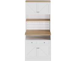 Stijlvol wit eetkamermeubel met 2 lades en 4 deuren – Elegante dressoir voor keuken, eetkamer & woonkamer met zilveren handvatten en royale opbergruimte