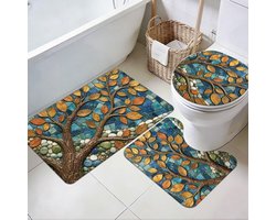 Stijlvolle 3-delige badmat set met mozaïeksteenpatroon van wol voor een luxe uitstraling in de badkamer