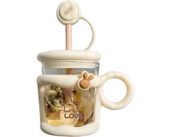 Stijlvolle 450ml Glazen Theekop met Infuser en Handvat, Schattige Berenontwerp voor Thee en Infusies