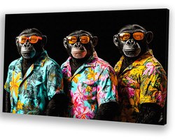 Stijlvolle apen met bloemenprint - Apen portret - Muurdecoratie canvas bril - Pop Art - Woonkamer decoratie industrieel - Slaapkamer decoratie - canvas 45x30 cm