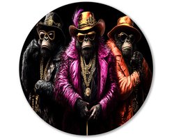 Stijlvolle apen met gouden details - Apen wandcirkel - Ronde wandprint dieren - Pop Art - Dibond wandkunst rond - Landelijke muurdecoratie - muurcirkel aluminium 60x60 cm