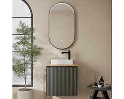 Stijlvolle Badkamermeubelset met Wastafel, Onderkast en LED Spiegel - Antraciet/Goud Eiken