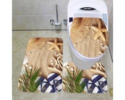 Stijlvolle badkamerset, driedelige badmattenset: badmat, badmat, toiletbril en douchemat.