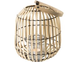 Stijlvolle Bamboe Lantaarn - Naturel/Zwart - Diameter 21 cm x Hoogte 23 cm