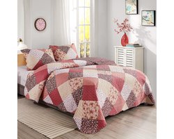 Stijlvolle Bedsprei Patchwork 240 x 260 cm met Kussenslopen voor Alle Seizoenen