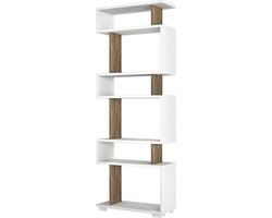 Stijlvolle Boekenkast - Walnoot & Wit Design - 60x165x19,5cm - Duurzaam Melamine Materiaal