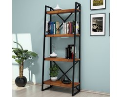 Stijlvolle Boekenkast - Walnootkleur - 66x150x30cm - Duurzaam Dennenhout