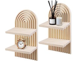 Stijlvolle Boho Wandplank Set van Hout met Uniek Regenboogdesign voor Diverse Decoraties