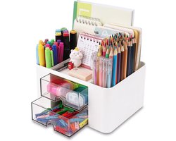 Stijlvolle Bureau Organizer in Wit voor een Geordend Werkplek met Ruimte voor Kantoorbenodigdheden en Accessoires
