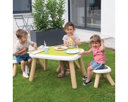 Stijlvolle design kindertafel uit de Kid meubellijn, ideaal voor binnen en buiten, voorzien van UV-stabiel kunststof en stevige tafelpoten, vanaf 18 maanden