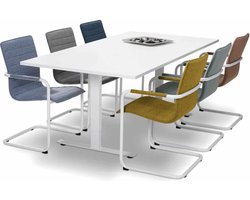 Stijlvolle Design vergaderstoel voorzien van wolvilt stoffering Zwart frame Lichtgrijs stof