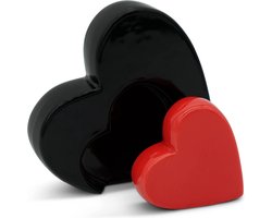 Stijlvolle dubbele harten ter decoratie - modern decoratief hart van keramiek 13 cm groot in zwart & rood als set - dubbel hart sculptuur goed als cadeau