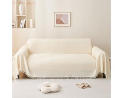 Stijlvolle Dubbelzijdige Plaid met Franjes voor Bank en Bed - 180 x 230 cm in Crèmekleur