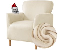 Stijlvolle en Elastische Fauteuilhoes voor Clubfauteuils met Armleuningen in Zachte Beige Stof
