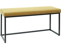 Stijlvolle Gele FluWelen Zitbank met Metalen Poten