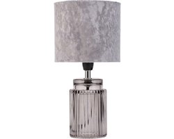 Stijlvolle Glamour Tafellamp Grijs Fluweel en Rookglas - E14 Nachtkastlamp