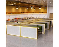 Stijlvolle gouden doorschijnende ijzeren scheidingswand voor eetruimtes, kantoorwerkruimtes en restaurants, 20 x 60 cm bureau-scheidingswand, lage omheining, privacybarrière