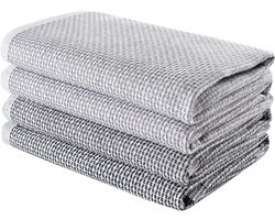 Stijlvolle Grijze Theedoeken Set van 4 - Hoogwaardige Katoen en Polyester Keukenhanddoeken 40 x 60 cm