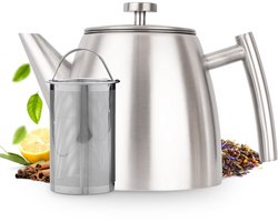 Stijlvolle Grijze Theepot van Roestvrij Staal met Ingebouwde Zeef en Warmehouder