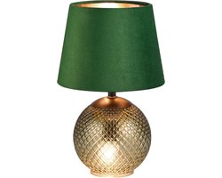 Stijlvolle Groene Fluweel Tafellamp met Glazen Sokkel