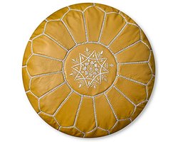 Stijlvolle Handgemaakte Leren Poef - Marokkaanse Ottomaanse Voetensteun - Cognac