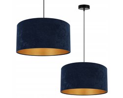 Stijlvolle Hanglamp met Blauwe Fluweel Kap en Gouden Accent