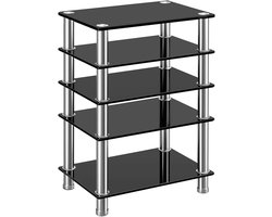 Stijlvolle HiFi Audio Rack Kast – 5-Lagen Gehard Glas Planken Voor Draaitafel, Platenspeler & DVD – AV Tafel & Media Entertainment Unit