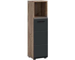 Stijlvolle hoge kast in zwart mat en eik - Opbergoplossing voor kleine ruimtes - 30x110x30cm