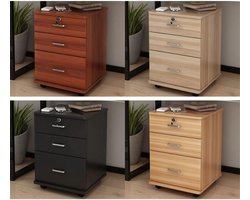 Stijlvolle Houten Archiefkast met 3 Laden en Slot – Mobiele Bureau Documentenkast op Wielen met Vloersteun voor A4, F4 & Letter Papier – Multifunctionele Opbergoplossing voor Thuiskantoor en Kantoor –