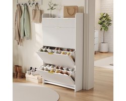 Stijlvolle Houten Schoenenkast met 3 Kleppen en 2 Laden voor Hal en Slaapkamer