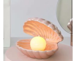 Stijlvolle Japanse Keramiek Parel Lamp Roze – Met Schaal – Warme LED Verlichting – Handgeschilderde Nachtlamp met Parels Roze – Uniek Cadeau voor Meisjes – Werkt op 3x LR44 Batterijen – Sfeervol, Duurzaam en Decoratief Design