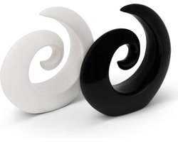 Stijlvolle keramische sculpturen - moderne decoratie - 2 stuks - zwart-wit - keramiek - 16 cm