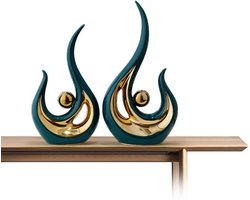 Stijlvolle keramische sculptuur, huisdecoratie voor de moderne woonkamer, abstracte sculptuurdecoratie, decoratie voor de slaapkamer, tafeldecoratie voor kantoor, sculpturen en beelden, groen, 2 stuks.