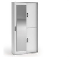Stijlvolle kledingkast - Kledingkast met spiegel - Planken en ruimte om kleding op te hangen - 100 cm - Witte kledingkast
