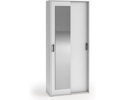 Stijlvolle kledingkast - Kledingkast met spiegel - Planken en ruimte om kleding op te hangen - 90 cm - Kleur wit
