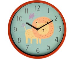 Stijlvolle klok met Leeuwen print - Multicolor - Kunststof - 22 x 20 cm - Leeuwendesign - Kinderkamer - Decoratief