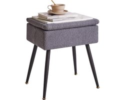 Stijlvolle Kruk voor Make-up Tafel met Opbergruimte, Nep Teddy Berenvacht, Grijs, Ideaal voor Slaapkamer en Woonkamer met Metalen Poten