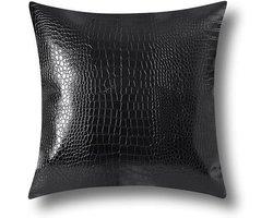 Stijlvolle Kussenhoezen voor de Bank - Zwart Faux Leer met Krokodilpatroon - 45 x 45 cm Decoratieve Kussens voor Thuisgebruik