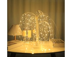 Stijlvolle LED Wilgenboom Lamp 50cm hoog met 7 modi-voor Woonkamer en Slaapkamer - Dual Power (USB & Batterij), Warm Wit Sfeerlicht, Energiezuinig & Veelzijdig Design-wit