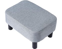 Stijlvolle Lichtblauwe Voetenbank 42 Cm – Rechthoekige Poef Met Houten Poten & Gewatteerde Linnen Zitting Voor Woonkamer En Slaapkamer