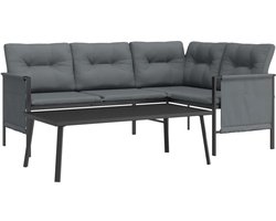 Stijlvolle Loungeset met Tafel - Staal - Tuinbank - Hoekbank - Tuinmeubels - Met Gevoerde Kussen- Opbergtas