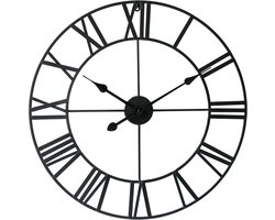 Stijlvolle LW Collection Moderne Klok Zwart Rond Metaal 60cm griekse cijfers / Moderne Zwarte Klok Griekse Cijfers / Zwarte ronde Klok /  Ronde Zwarte Muur Klok / Wandklok Zwart