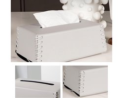 Stijlvolle Opbergdoos voor Zakdoeken en Cosmetische Handdoeken, PU Leer met Geweven Randen, Perfect voor Thuis en Kantoor