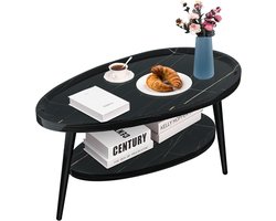 Stijlvolle Ovale Salontafel met Dubbele Opbergniveaus en Metalen Frame voor Moderne Interieurs