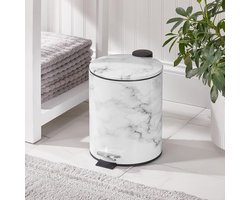 stijlvolle pedaalemmer – 5 liter prullenbak met pedaal, deksel en kunststof binnenemmer – mooie vuilnisbak voor badkamer, keuken of kantoor – marmerprint