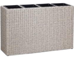 Stijlvolle Plantenbak van Polyrattan met 4 Uitneembare Binnenpotten - Crème Kleur - Geschikt voor Binnen en Buiten - Bloembak voor Tuin, Balkon of Terras