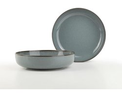 Stijlvolle porseleinen kommenset - 20 cm blauw, 2 stuks - vaatwasmachinebestendig, perfect voor salades, soepen en bijgerechten