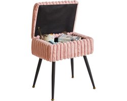 Stijlvolle Rechthoekige Kaptafel met Opbergruimte en Velours Poef