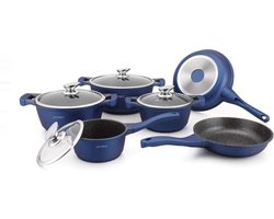 Stijlvolle Royalty Line Pannenset  - Met Marmer Coating Tegen Aanbakken - Blauw