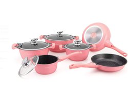 Stijlvolle Royalty Line Pannenset  - Met Marmer Coating Tegen Aanbakken - Roze